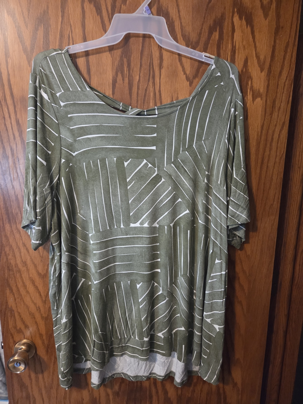 Lane Bryant Olive Green and White Patterned Blouse